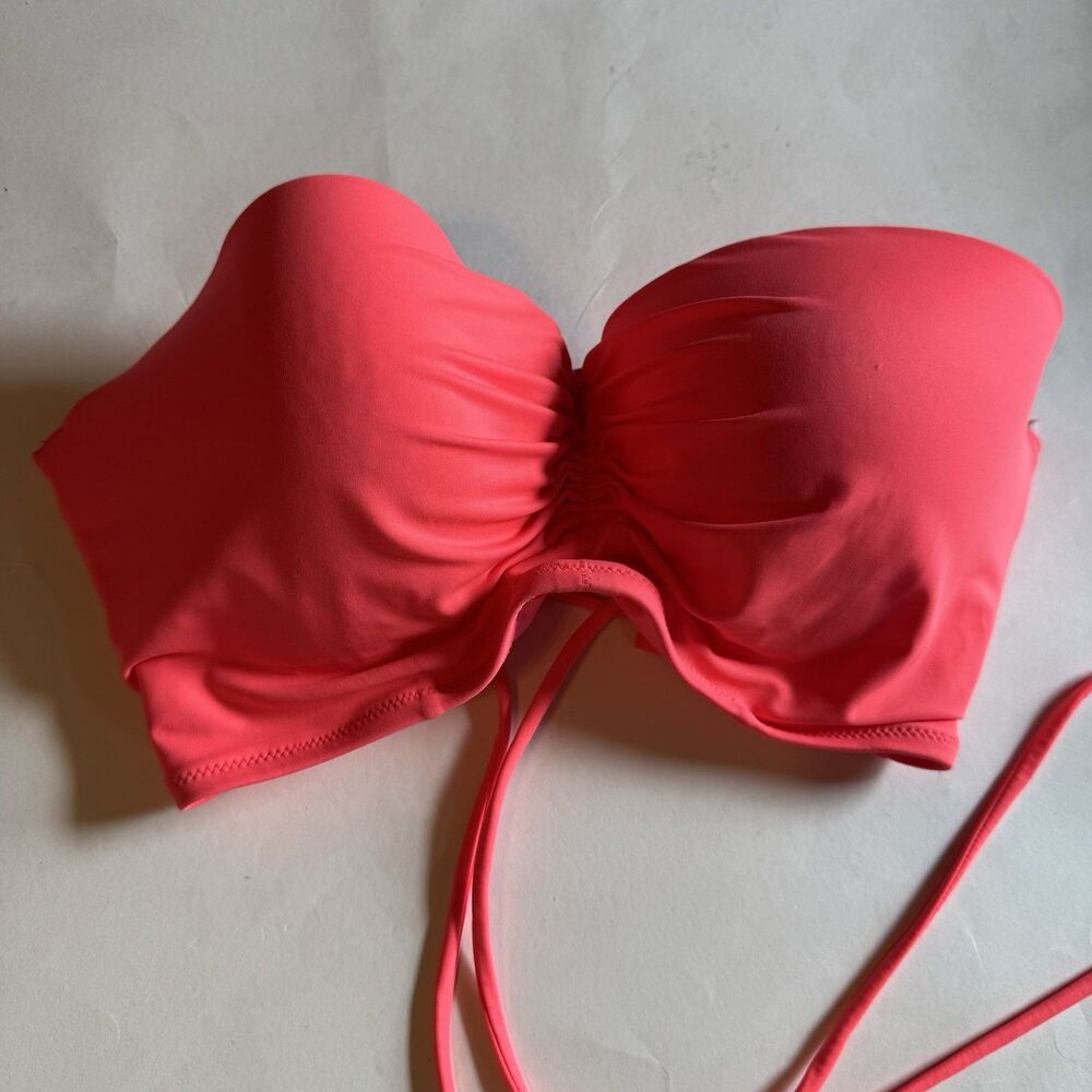 Victoria's Secret Bright Pink bandeau bikini top Lace Up Back Swim Size 36DD - Picture 2 of 8